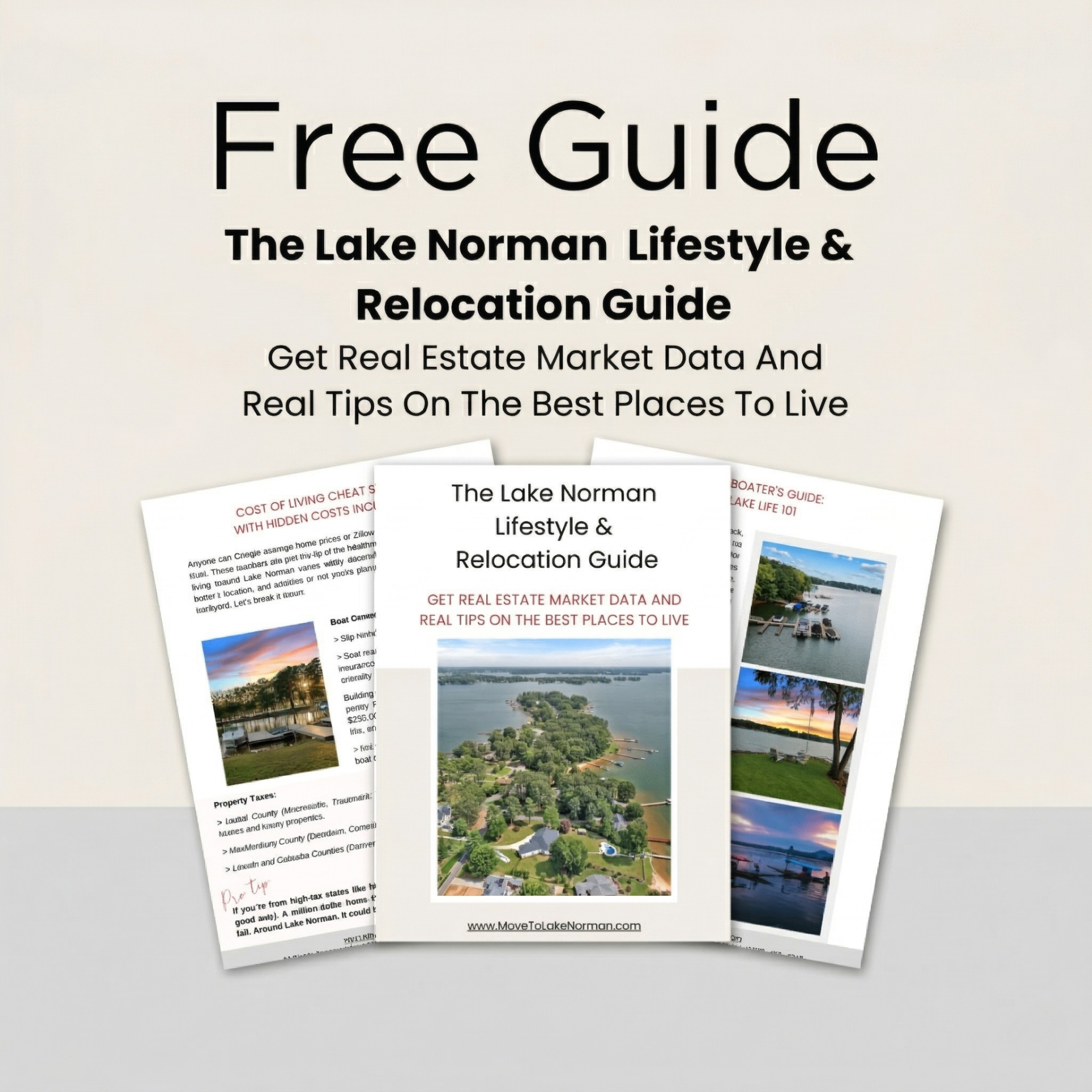 The Lake Norman Lifestyle & Relocation Guide preview showing cover and sample pages